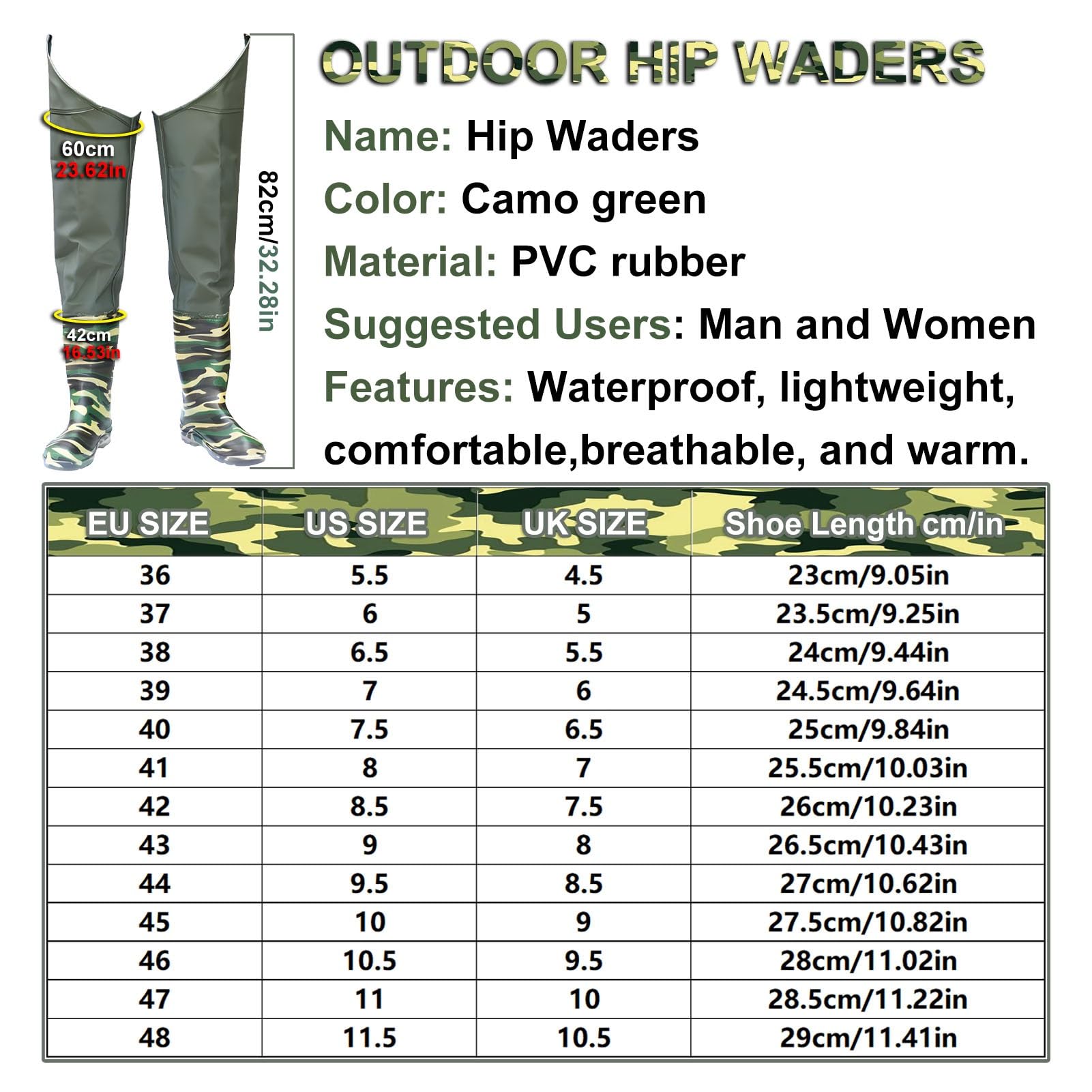 Waders hip Stivali da Pesca Mimetici da Uomo, Stivali da Pesca Impermeabili Antiscivolo Resistenti All'usura, Per La Caccia Nelle Paludi