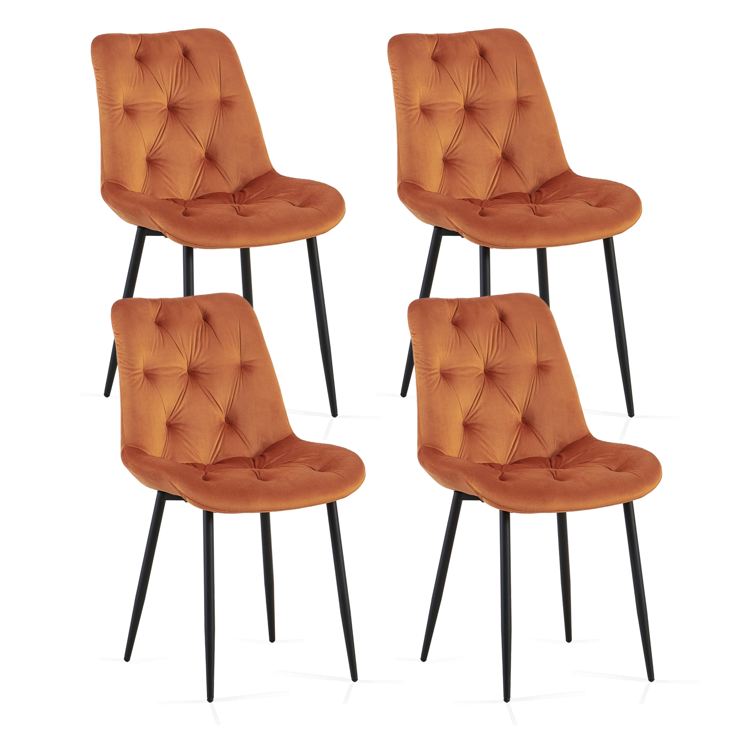 Colorig Set of 4 Velvet Dining Chairs, Modern Kitchen Chair with Sturdy Metal Legs, Ergonomic Curved Dining Room Chairs Suitable for Living Room Office Reception (4, Orange, 62D x 50W x 90H cm)