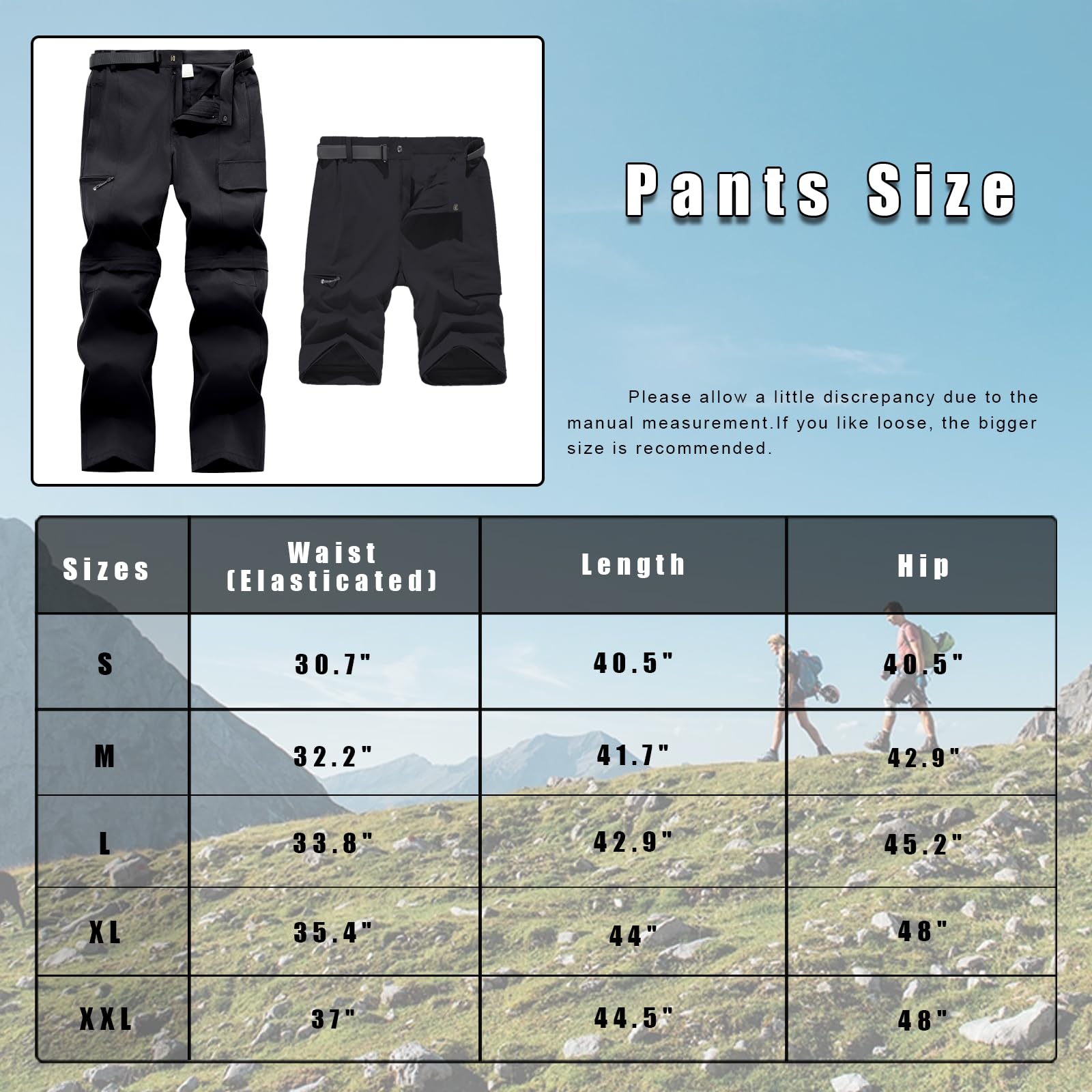 Pantalon d'extérieur pour Hommes, Pantalon de randonnée Amovible, Pantalon de Travail avec Ceinture, Respirant, à séchage Rapide, imperméable, pour Le Printemps et l'été