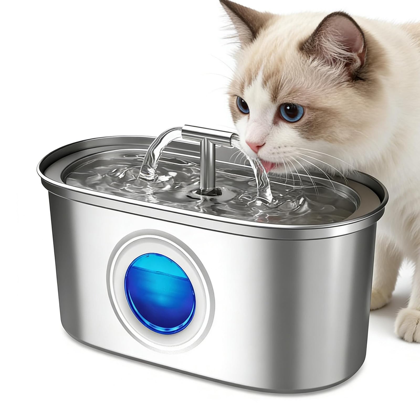 Bebedouro para Gatos Aço Inoxidável, 3l Fonte de Agua Pra Gato com Filtro e Janela de