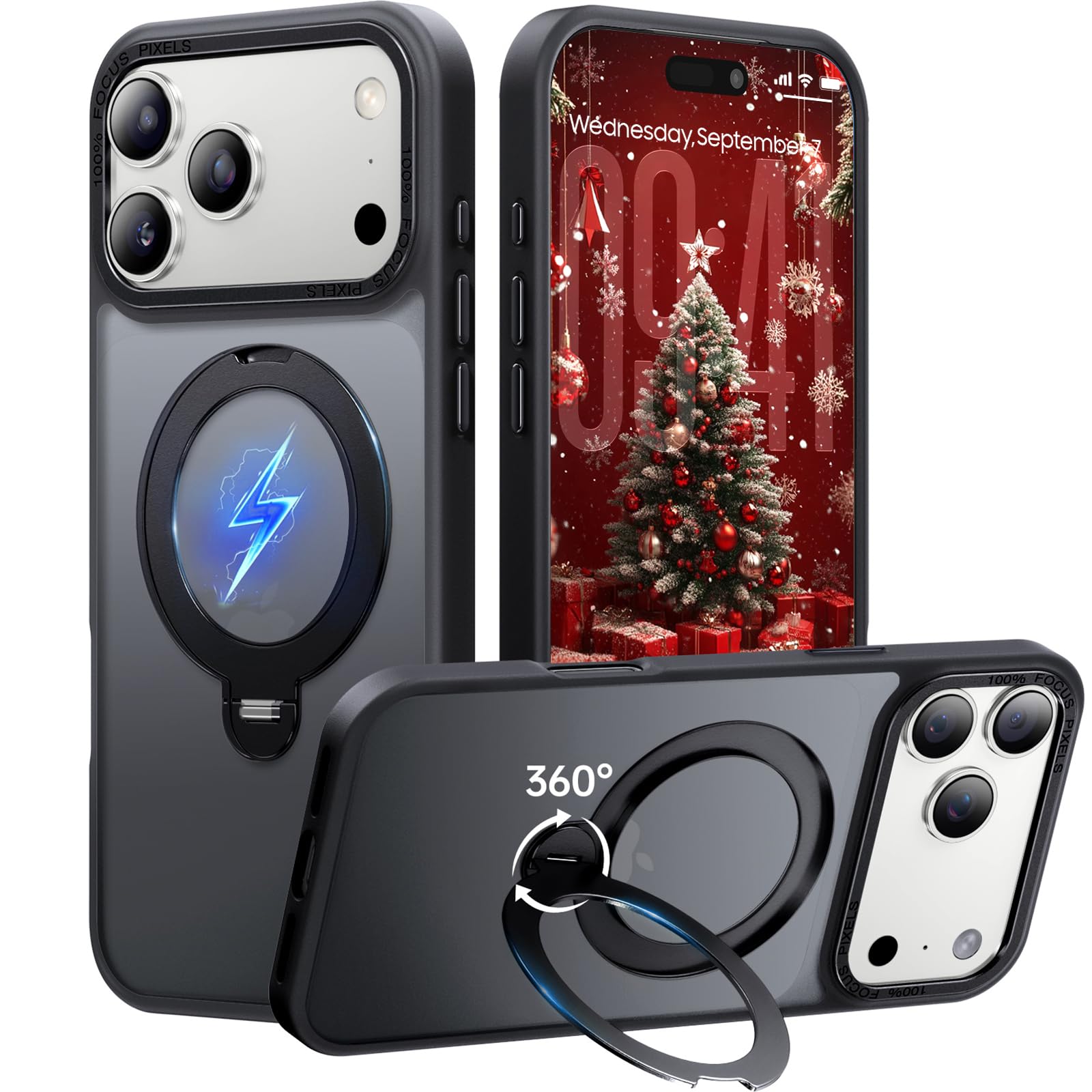 Peerock für iPhone 17 Pro Max Hülle mit 360°Drehbarem Unsichtbarem Magnet-Ständer, TOP Militärschutz & Magnetkraft für iPhone 17 Pro Max Case, Stoßfestes & Kratzfestes Mattgehäuse 6,9", Schwarz