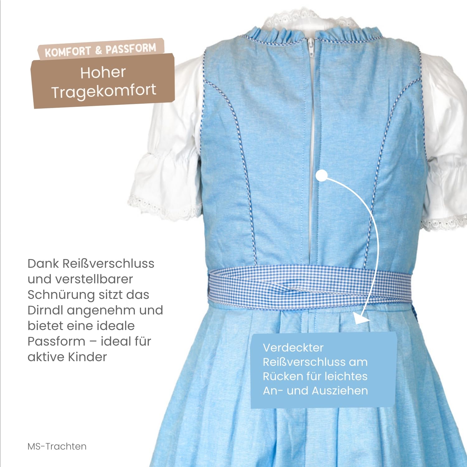 Kinderdirndl Alina – Kinder Dirndl rosa blau grün mit Bluse und Schürze 3 teilig – traditionelles Trachtenkleid für Mädchen