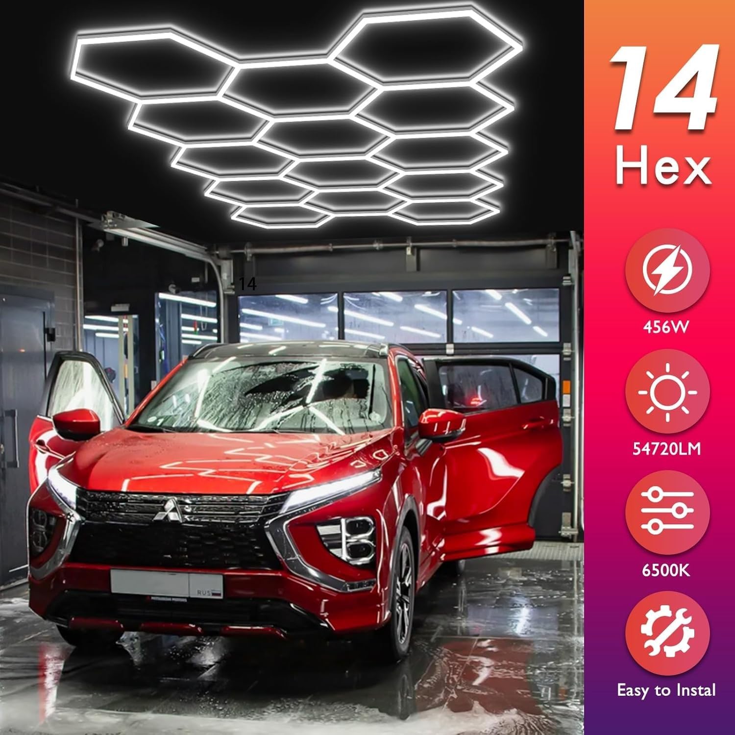 TimjAn Plafoniera LED esagonale for garage, luci da officina super luminose 6500K collegabili for garage, officina, magazzino, cantina, pulizia auto(14 Hex)