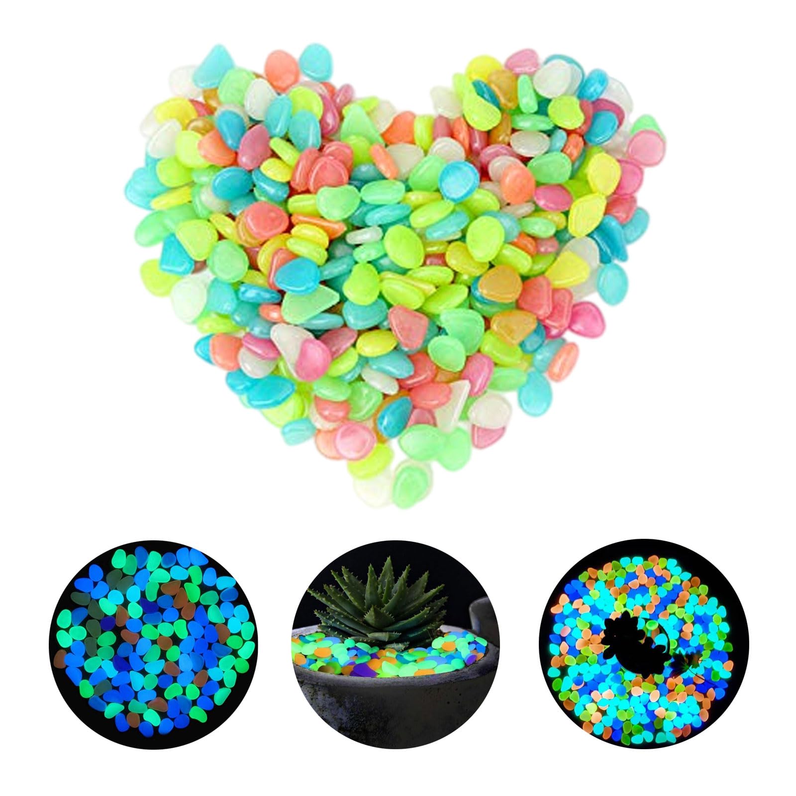 300 Pezzi Pietre Luminose Colorate,Pietre Luminosi, Pietre Fluorescent, Ciottoli Fluorescenti, per Giardino, Sentieri, Cortile, Vaso di Fiori, Acquario, Piscina