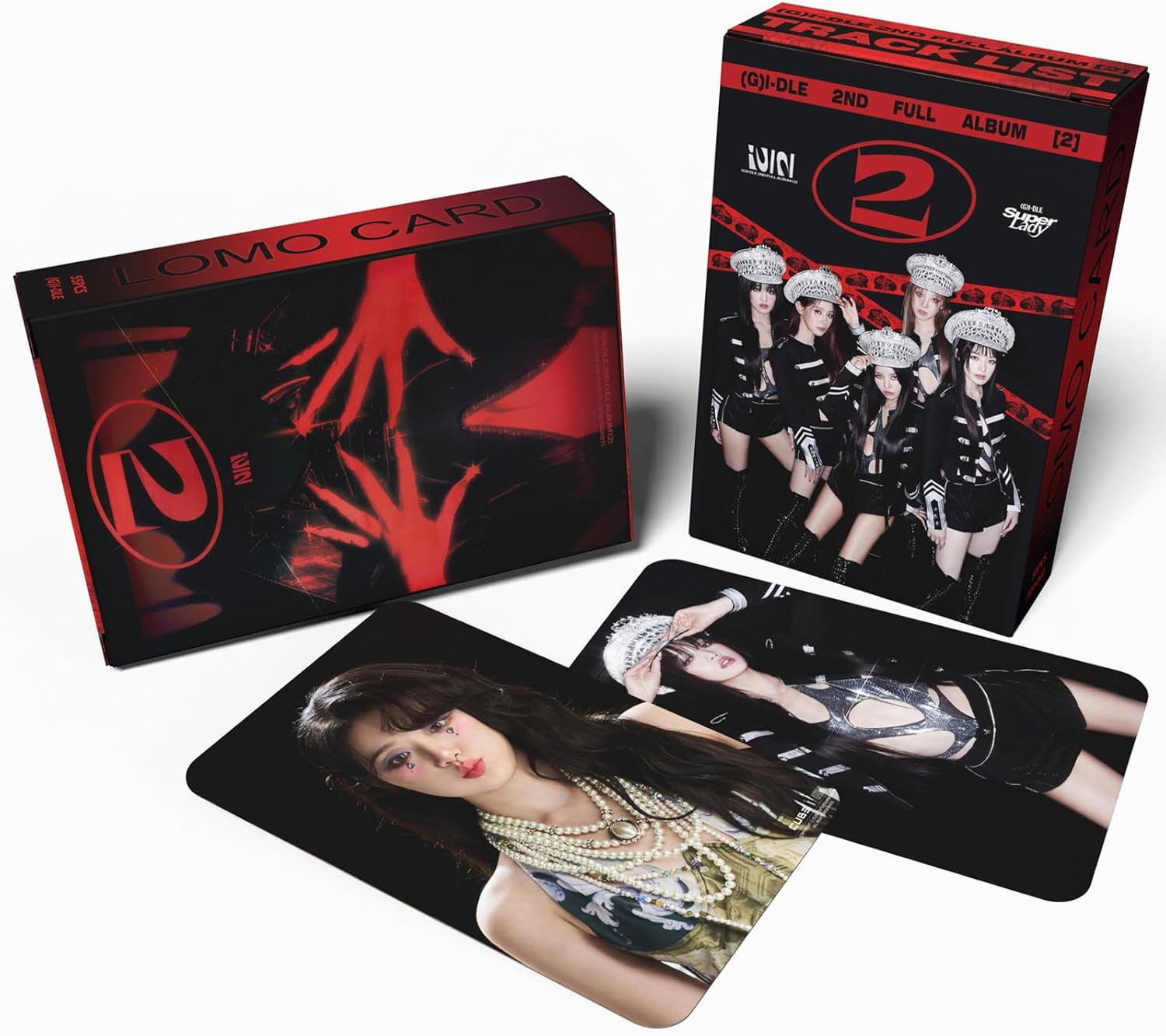 KPOPBTS Gidle Photocard 55pcs (G) I-DLE Album [2] Photo Cards Kpop Lomo Cards Gift Merch for Fans Daughter, Red