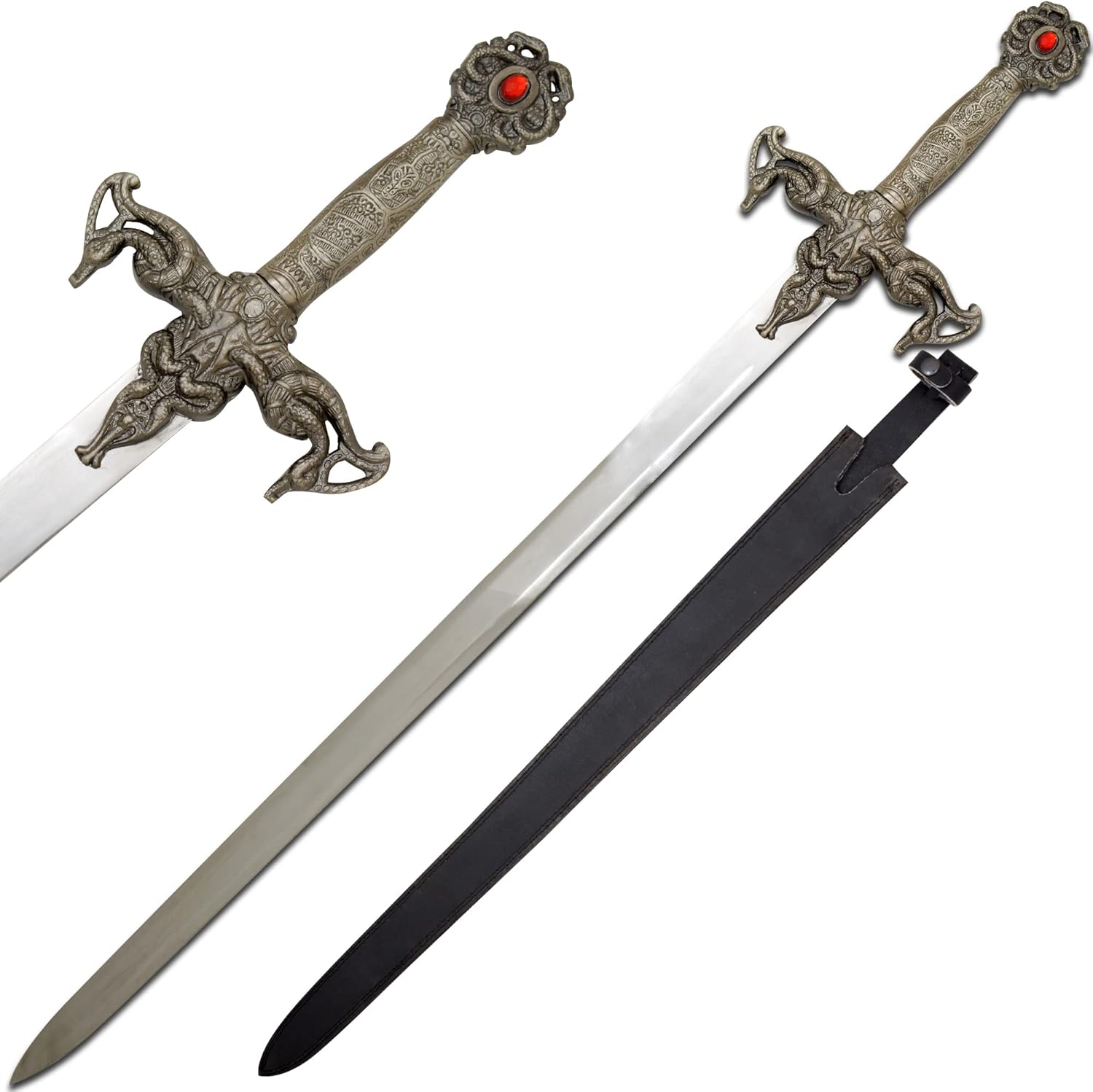 Medieval Warrior Custom Handmade Fantasy Viking Sword Comes with Black Leather Sheath