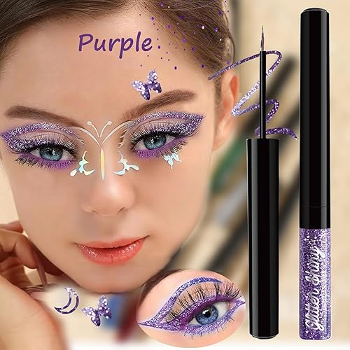 Miniatura 2 de Delineador de ojos líquido con purpurina morada, impermeable, secado rápido, maquillaje de ojos, sombra de ojos, lápiz delineador de ojos a prueba