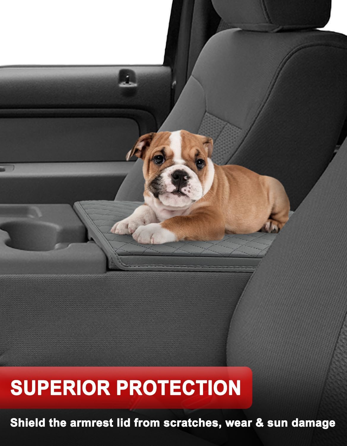KBH Center Console Armrest Cover for 2011 2012 2013 2014 Ford F150, Truck Accessories, Middle Console Arm Rest Lid Protector, PU Leather, Anti-Scratch, Dark Gray (Fits Jump Seat Console Only)