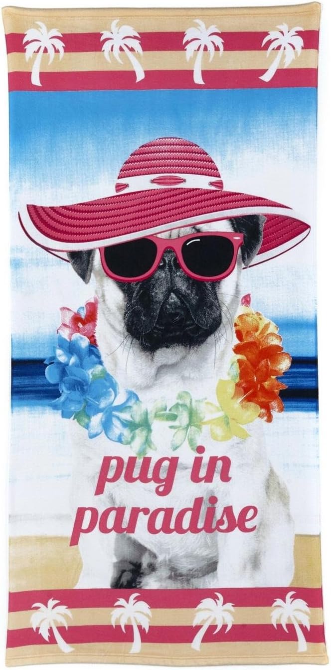 Pug Pink Beach Towel
