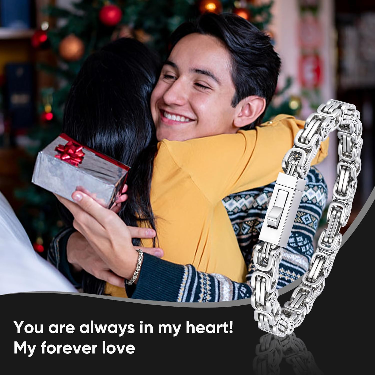 Valentines Day Gifts for Him : To My Man/Husband/Son Bracelet: 6.2mm Width Stainless Steel Link Bracelets,Men's Byzantine Handchain Jewelry,Birthday,Anniversary Present for Him,Boyfriend Gift Cad - Image 5