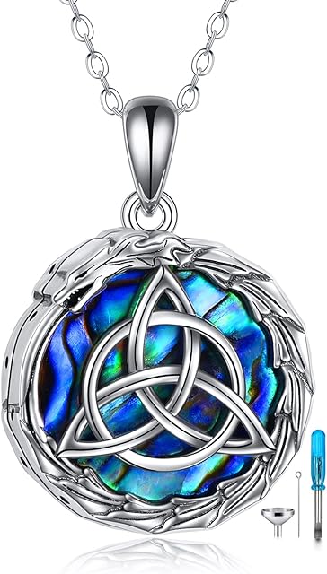YFN Dragon Urn Necklace for Ashes for Women Sterling Silver Celtic Knot Abalone Shell Cremation Necklace Jewellery Gifts for Men