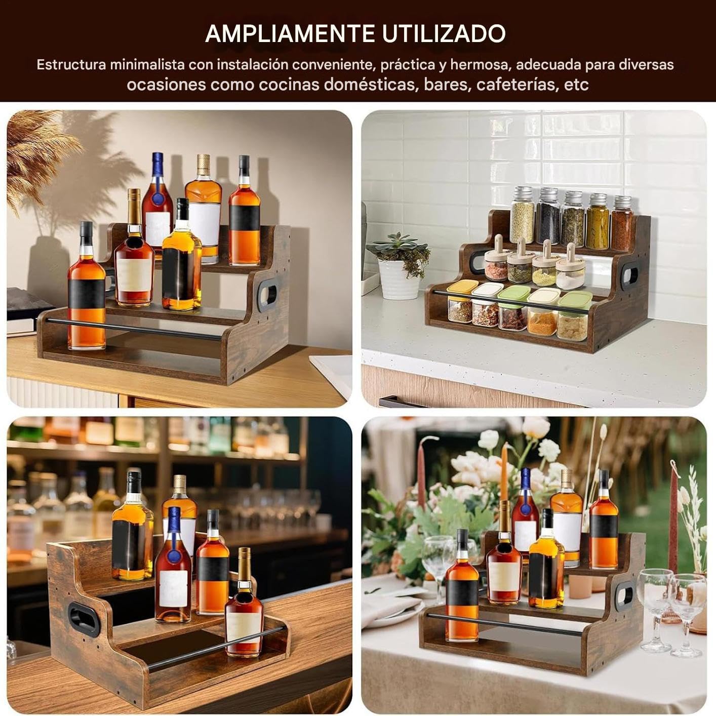 Mensola Espositiva Per Bottiglie Da Bar Espositore Vintage In Legno A 3 | Portavino Da Banco Casa Cucina Club Caffè Bevande Cosmetici Collezionisti Occasioni