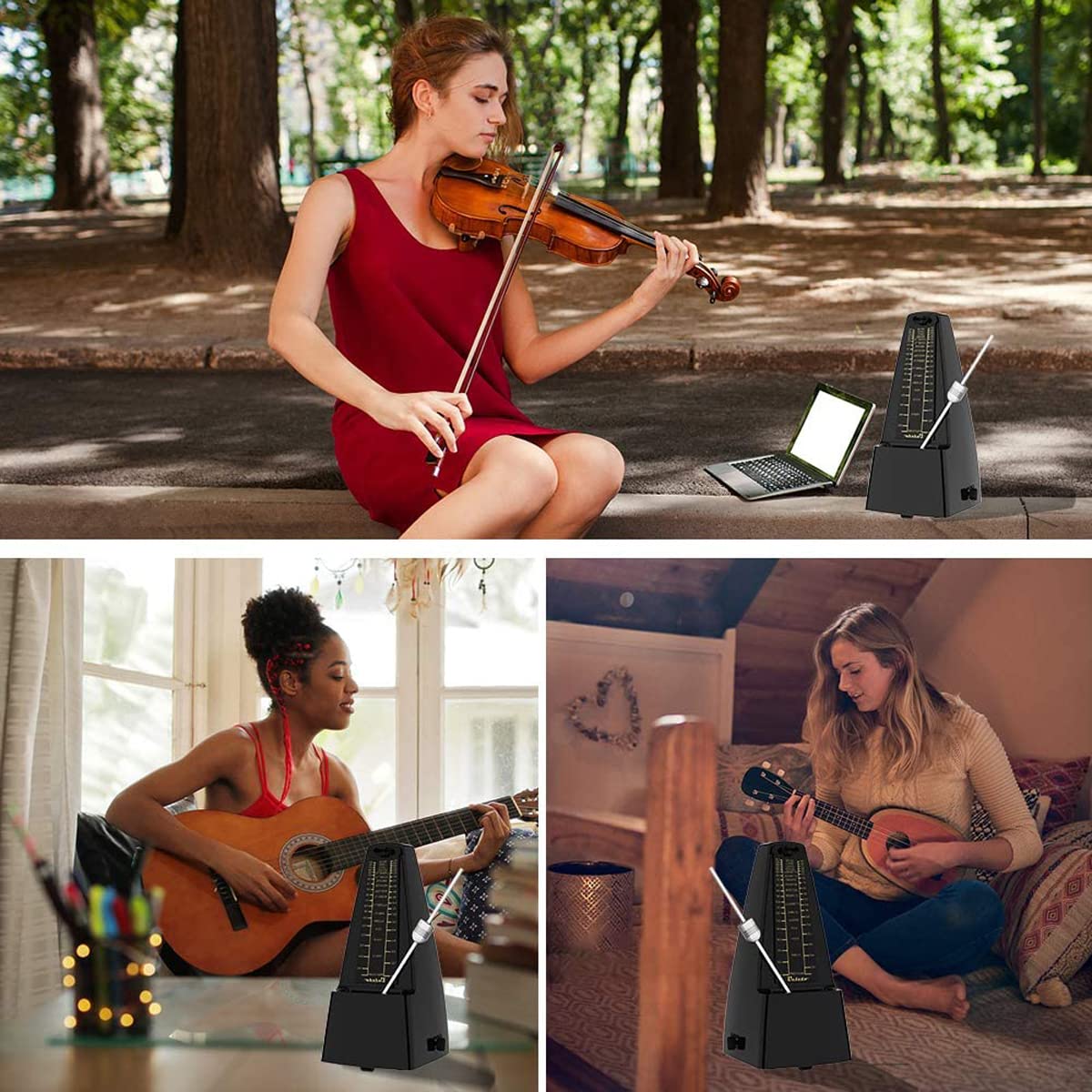 Metrónomo mecánico, Estilo piramidal Tradicional, 40-208 Beat Part Beginners Trainer, Adecuado para Practicar Piano, violín, Guitarra, bajo, batería y Otros Instrumentos Musicales