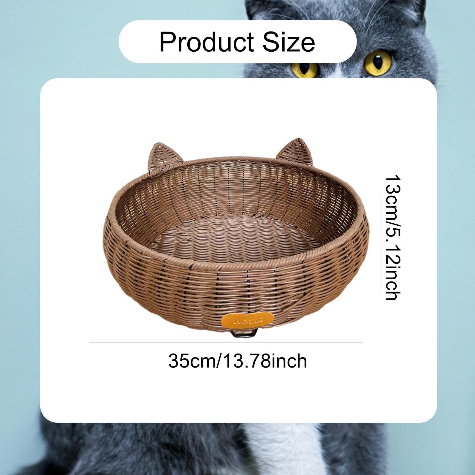 Geflochtener Katzenkorb Aus Rattan, Rund, Waschbar, Handgewebt, Strapazierfähig Und Weich, Geeignet für Katzen Und Kleintiere, S