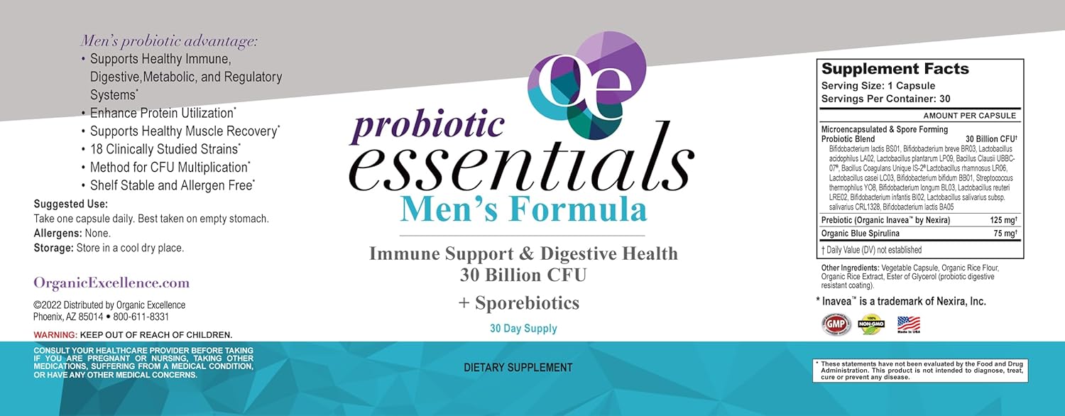 Organic Excellence Mens L Reuteri Probiotics for Gut Health with Prebiotics – 18 Strains for Digestive Health, Bloating & Immune Support – 30 Billion Probiotics + Sporebiotics – 30 Capsules - Image 7