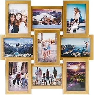 Melannco 9 Opening Photo Collage Frame, Displays Four 4x6 and Five 6x4 Inch Photos, Gold, 17.95x17.95x1.1 Inch