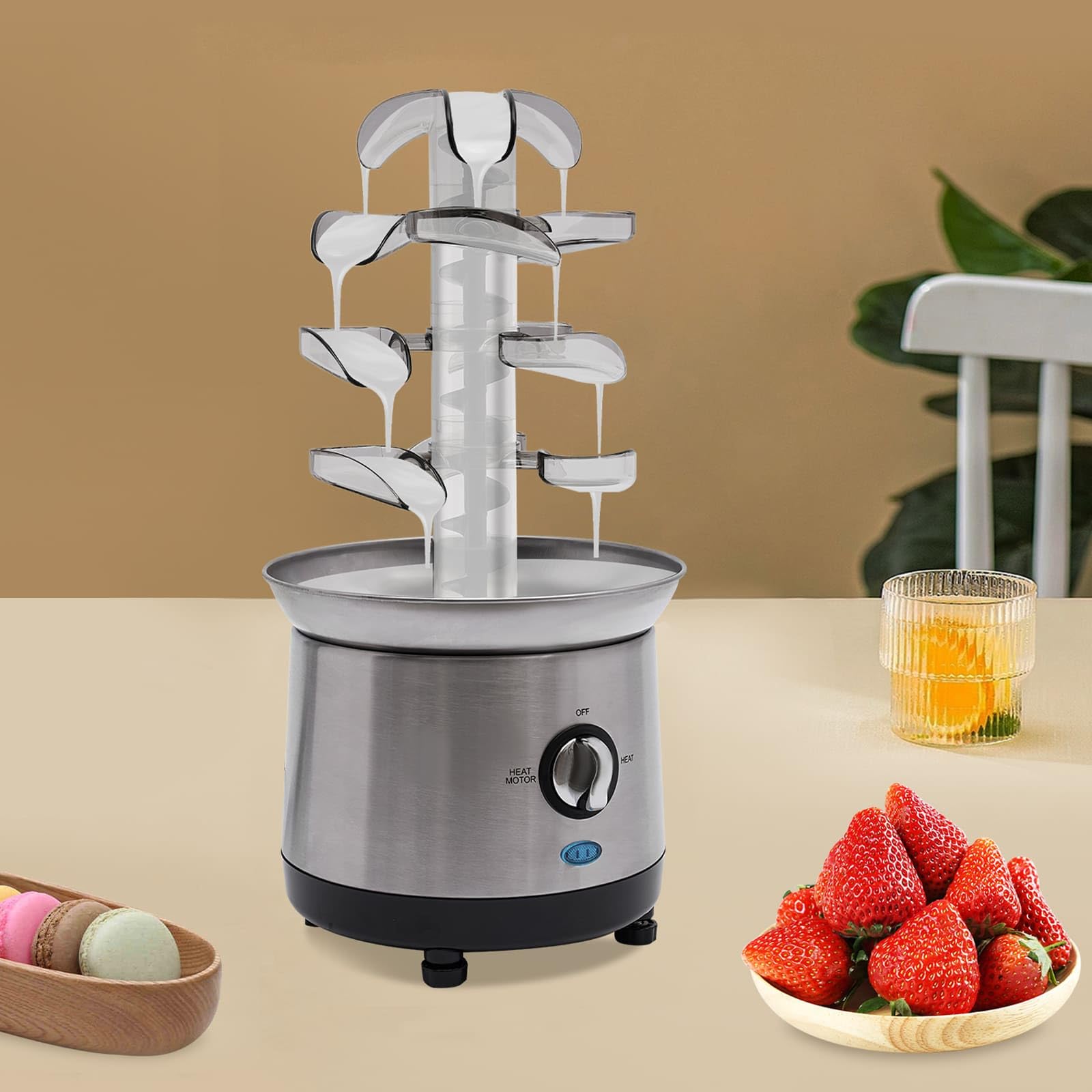 Fontaine à Chocolat 4 Niveaux 190 W en Acier Inoxydable, Température de Chocolat Fondant Chaud 38 à 45℃, Capacité 1,2L, Pour Réunions de Famille, Anniversaires, Mariages