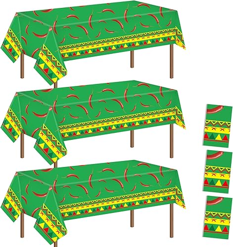 Miniatura 10 de Peryiter 4 piezas de decoración de fiesta de chili cocinero fuera de mantel de 108 x 54 pulgadas, mantel de mesa de pimienta de plástico desechable