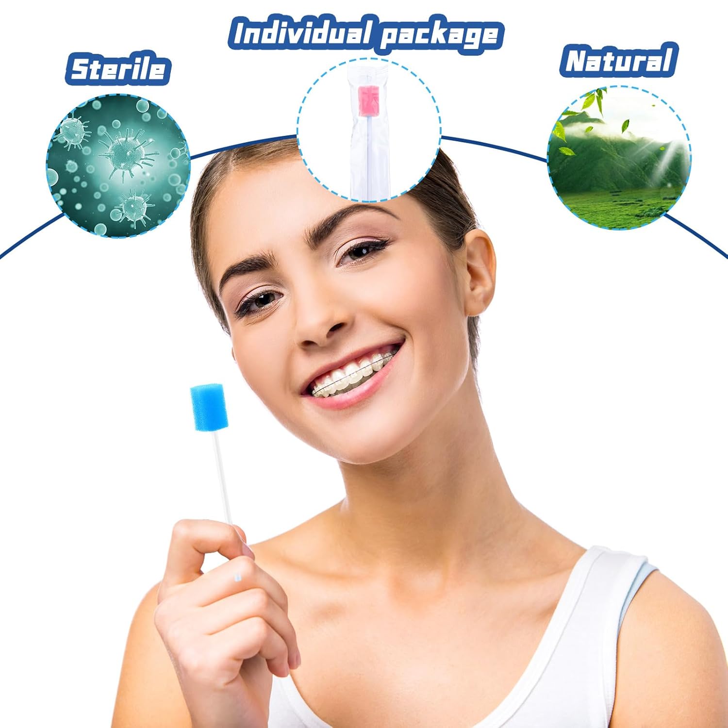 TrelaCo 500 Pcs Toothettes Oral Swabs Bulk Disposable Mouth Cotton Swabs Multicolor Sponge Individually Wrapped for Elderly Adults Oral Cavity Mouth Cleaning(Hexagon)