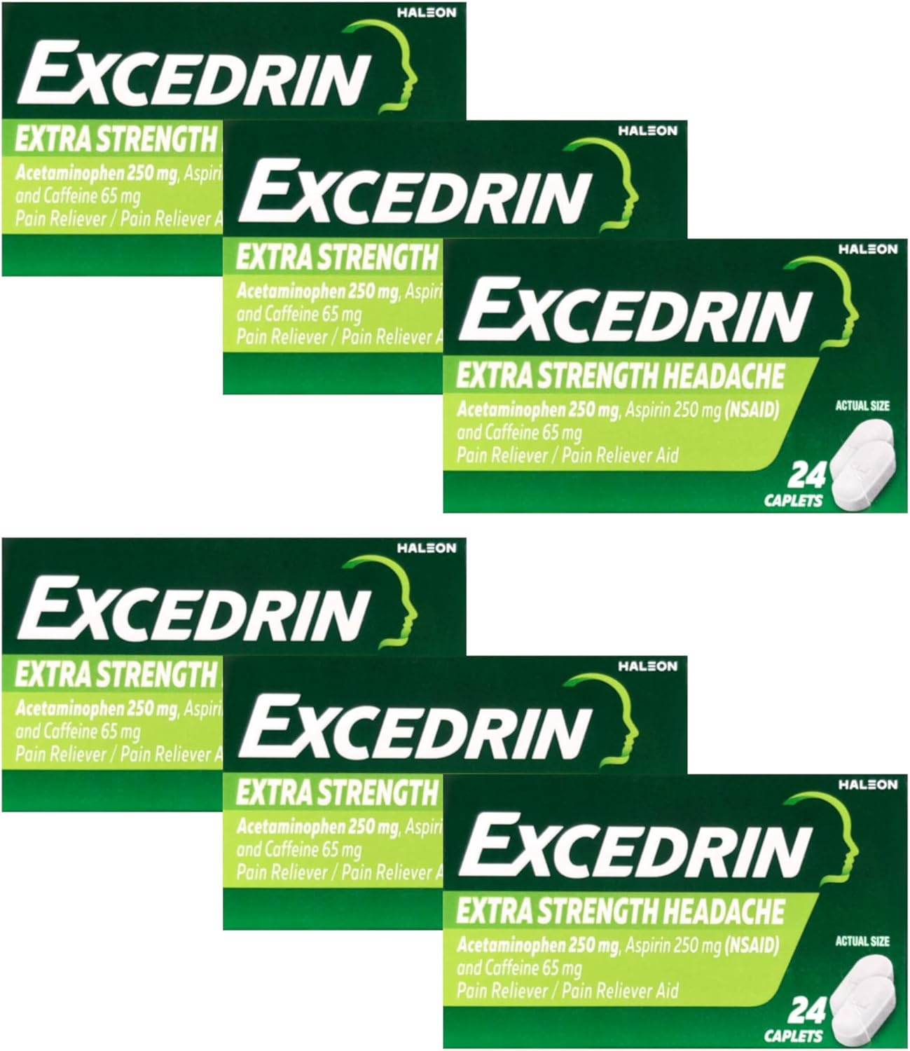 Excedrin Extra Strength Caplets, 24 Count (Pack of 6), 144 Count Total