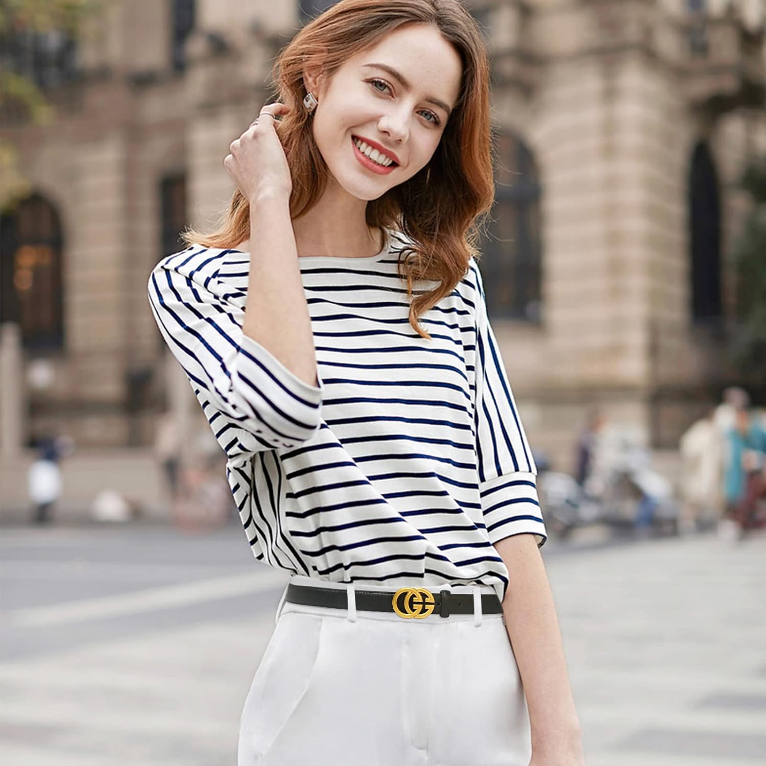 Women's Fashion Classic Metal Buckle Leather Belt with Jeans Dress image 4
