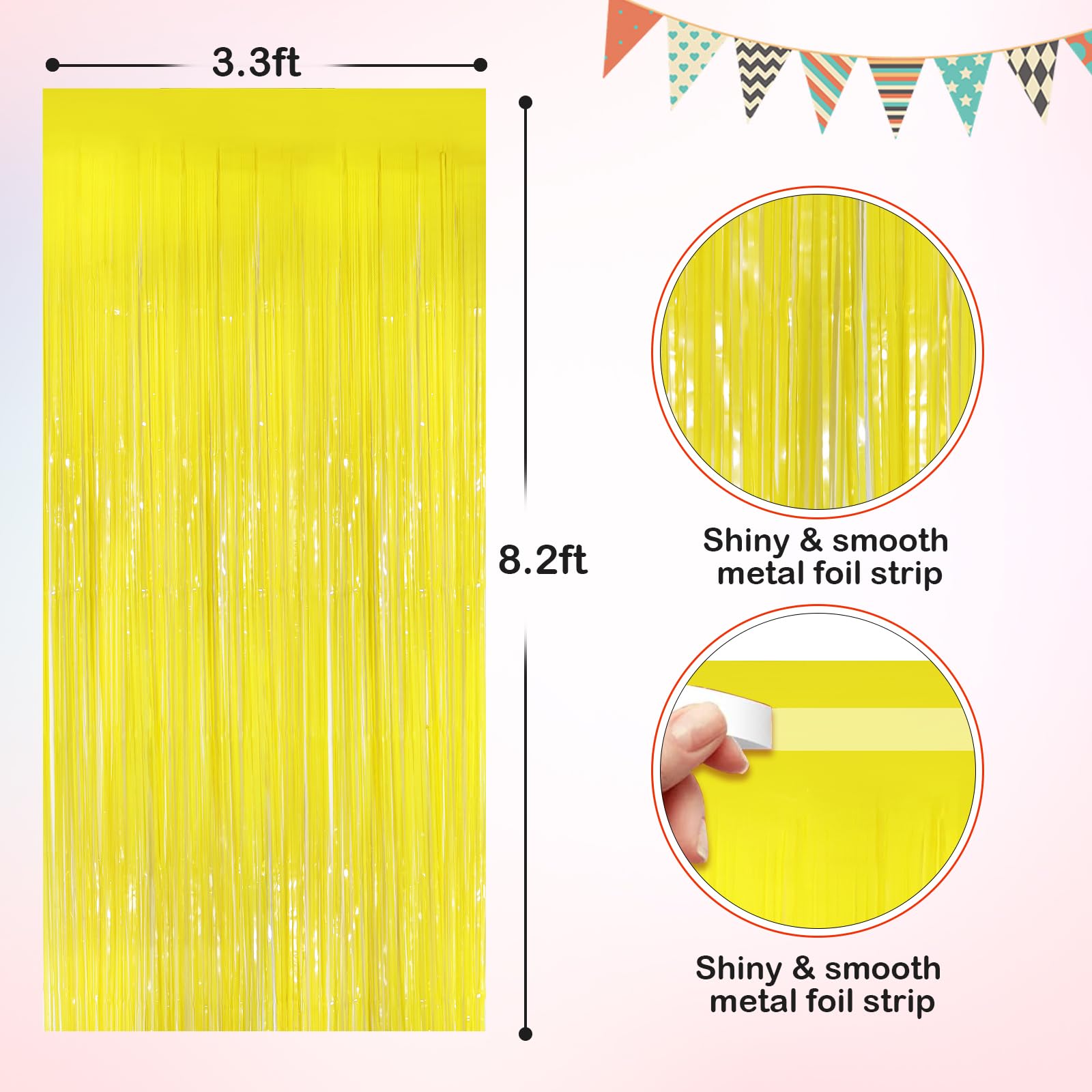 Macaron Yellow Metallic Tinsel Foil Fringe Curtains, 2 Pack 3.3x8.3 Feet Party Streamer for Birthday Party Decorations, Halloween Decor, Foil Curtain for Bachelorette Party