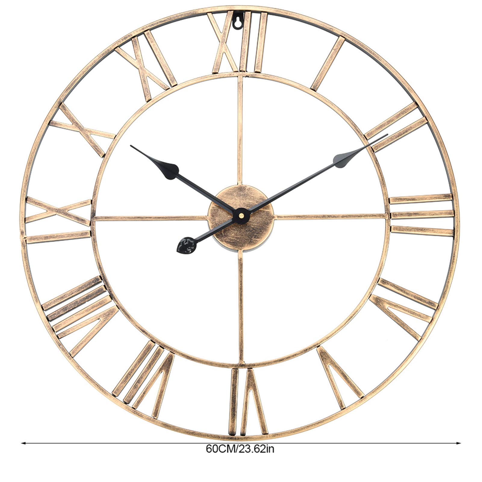 Jelquix Large Round Iron Wall Clock Antique Design with Roman Numerals for Home Cafe Decoration Burgundy 40cm (gold 60cm)