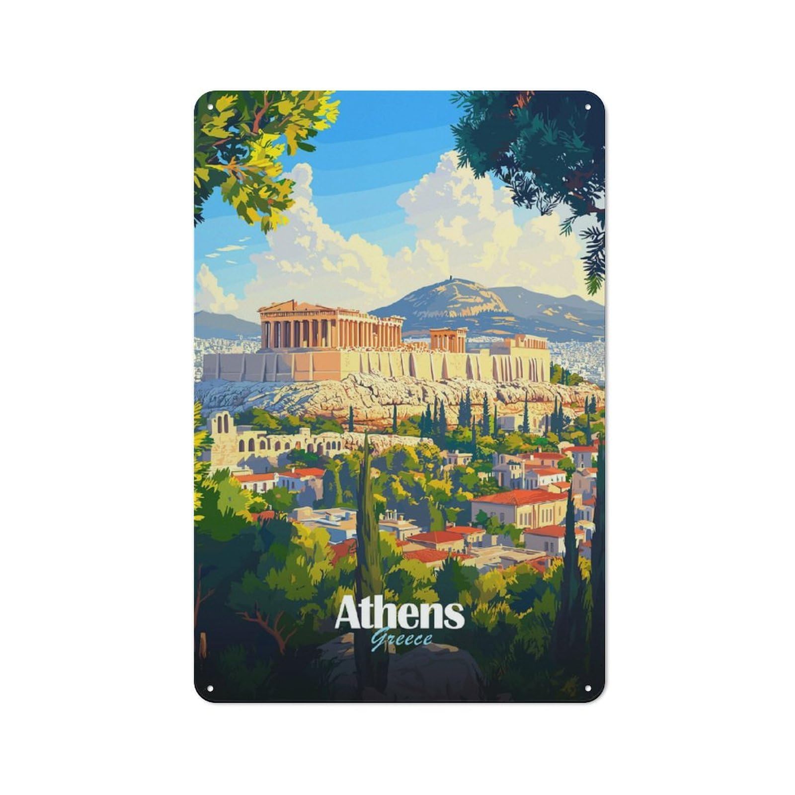 Junmoney Style Vintage Metal Sign 30X20cm Featuring Athens, Greece Travel For Pub Or Café, Wall Decor For People Reorganising Pub And Café