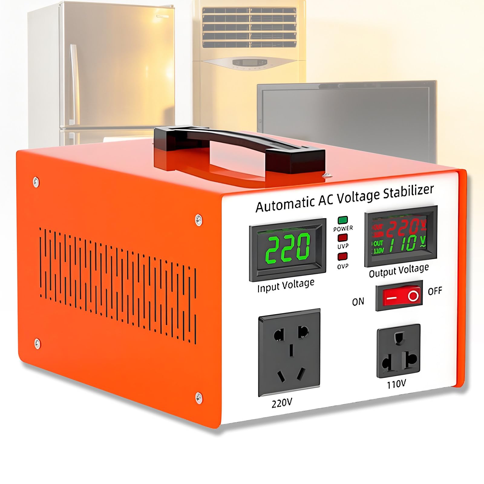 Protecteur de Tension avec Protection Contre Surcharge Régulateur de Tension AC de Haute Précision Six Protections Détection Rapide pour TV Bouilloire Audio 220V-5000W