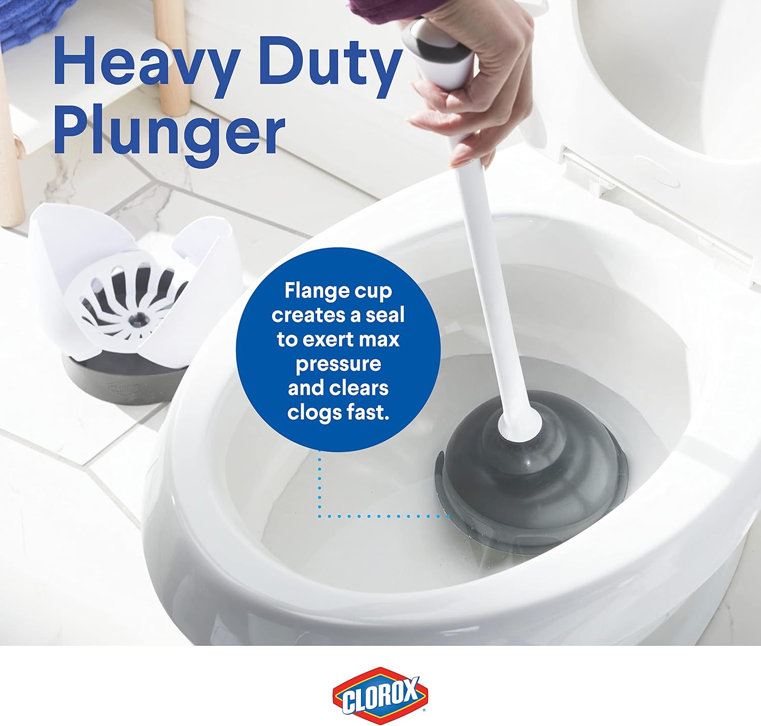 Clorox Toilet Plunger and Hideaway Caddy Bathroom Combo, White/Grey : Home & Kitchen
