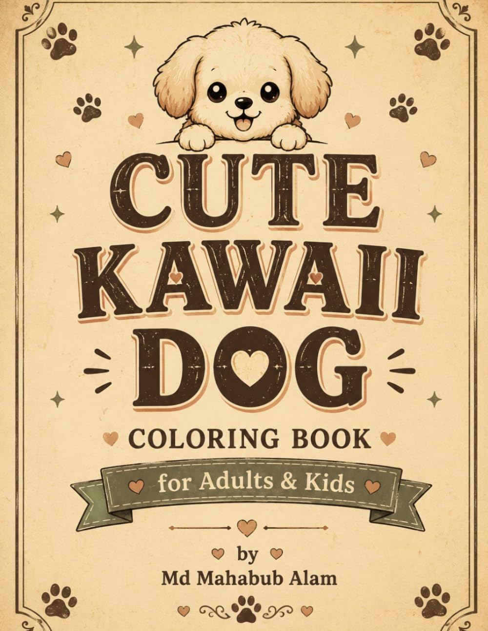 Cute Kawaii Dog Coloring Book for Adults & Kids: Adorable Puppies for Stress Relief and Relaxation: Easy and Fun Coloring Pages with Cozy Puppy Designs for All Ages