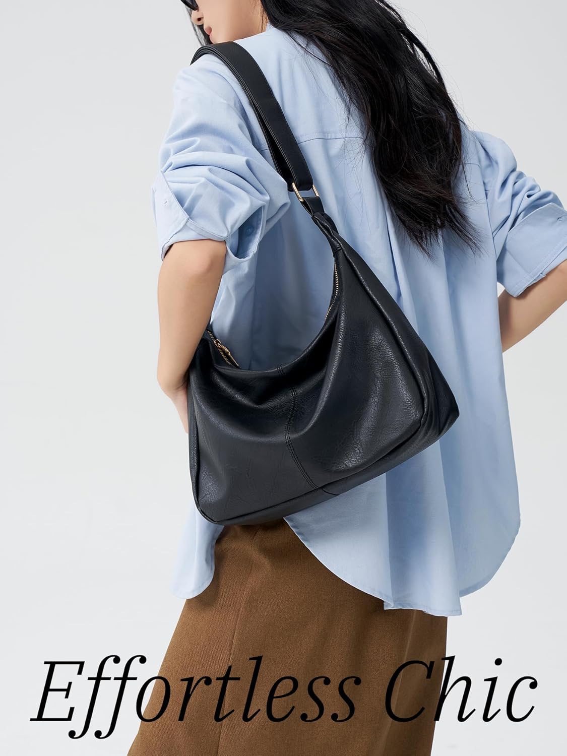 Purses for Women Slouchy Shoulder Bag Hobo Bag Soft Vegan Leather Adjustable Wide Strap Crossbody Tote Multi Pocket Handbags - Image 2