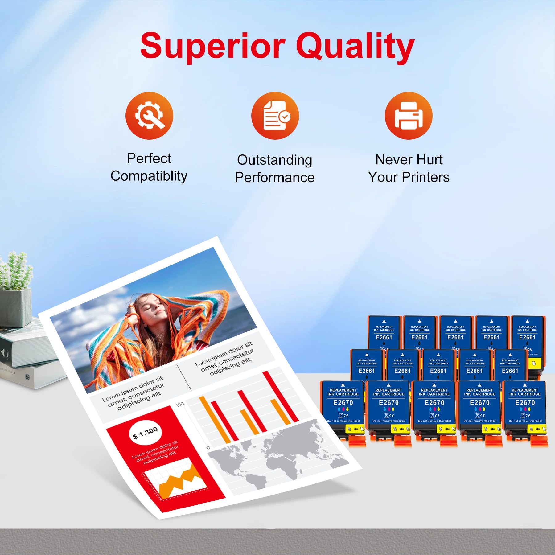 Encres Nalifestic 266 267 T266 T267 compatibles avec Les Cartouches EPS 2661 T2661 T2670 T-2661 T-2670 pour imprimantes à Encre pigmentée Workforce WF-100W et WF-110W (15 Noires, 10 Couleurs)
