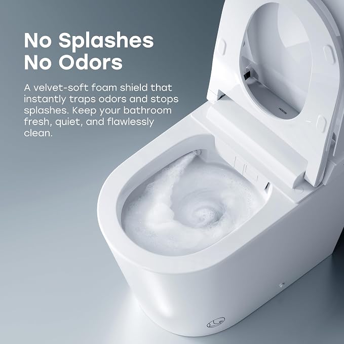Inodoro inteligente HOROW T39 de lujo con bidé, inodoro moderno alargado para remodelación de baño, inodoro con bidé ADA con escudo anti-salpicaduras de espuma, pantalla inteligente, asiento calefactado y agua tibia instantánea, luz nocturna miniatura 5