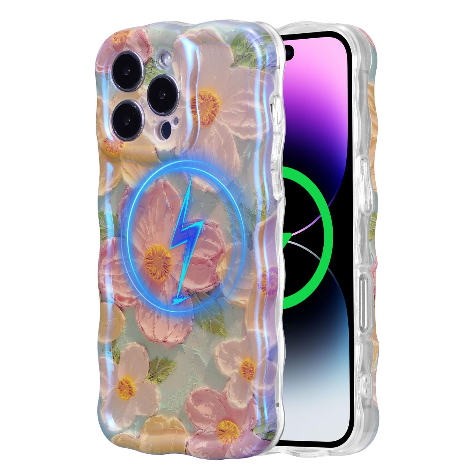 Protection iPhone 16 Pro Max antichoc vert fleuri compatible chargeur MagSafe - 8