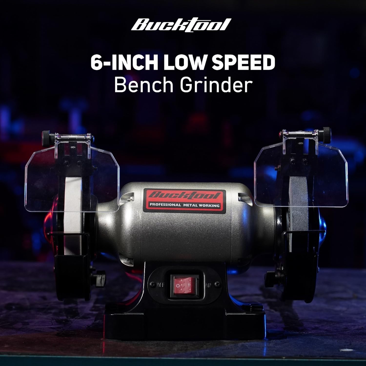 BUCKTOOL 6 13HP Low Speed Bench GrinderHigh Precision Wobble Free Wheels | Table Grinder with 1750RPM60&80 Grit AO WheelEye ShieldSpark Arrestor for ChiselsPlane IronsAxesKnives product thumbnail 4