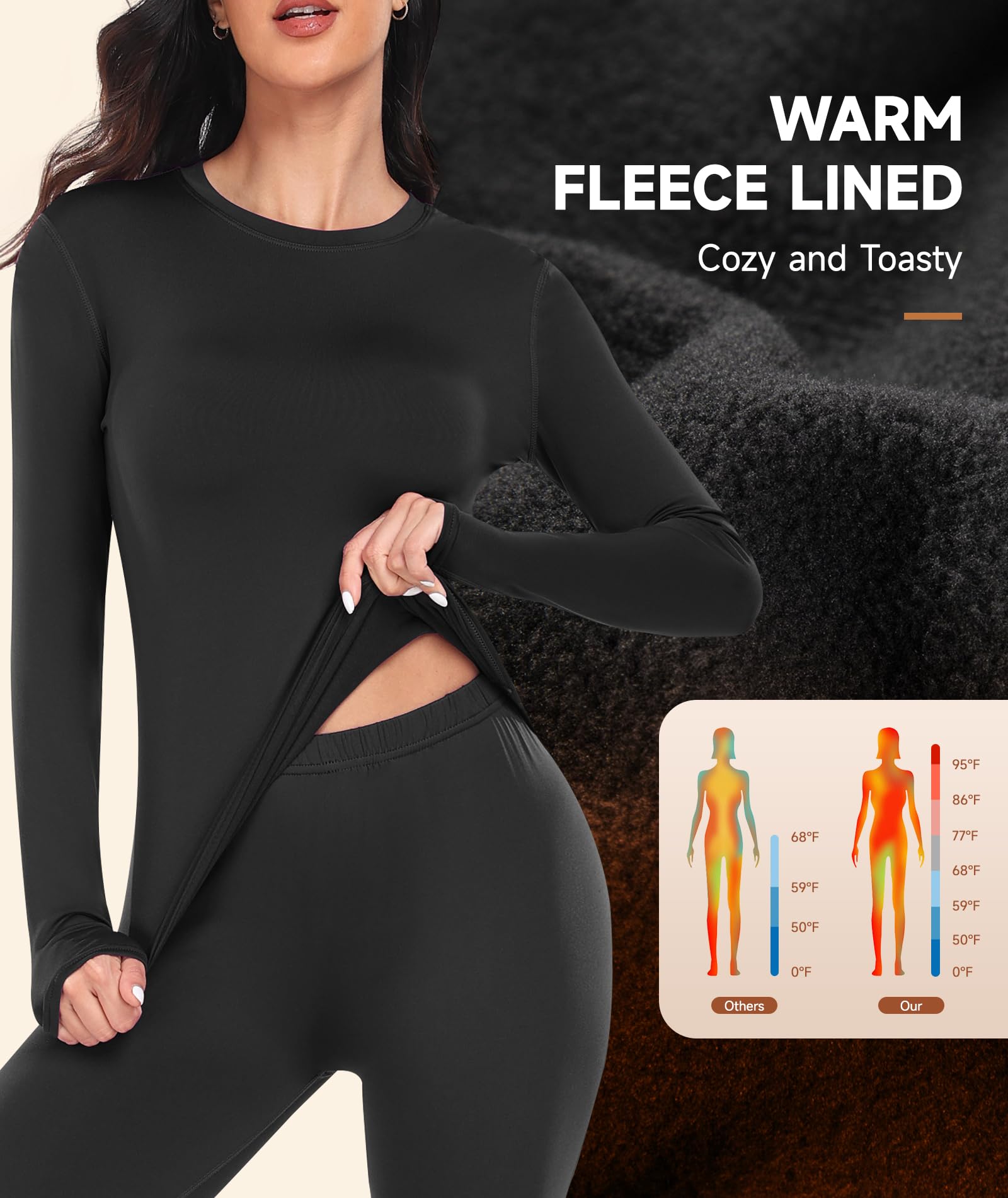 YADIFEN Camicie termiche da donna, foderate in pile, strato termico, a maniche lunghe, ultra morbida, per la stagione fredda, Nero e grigio scuro, confezione da 2, XS