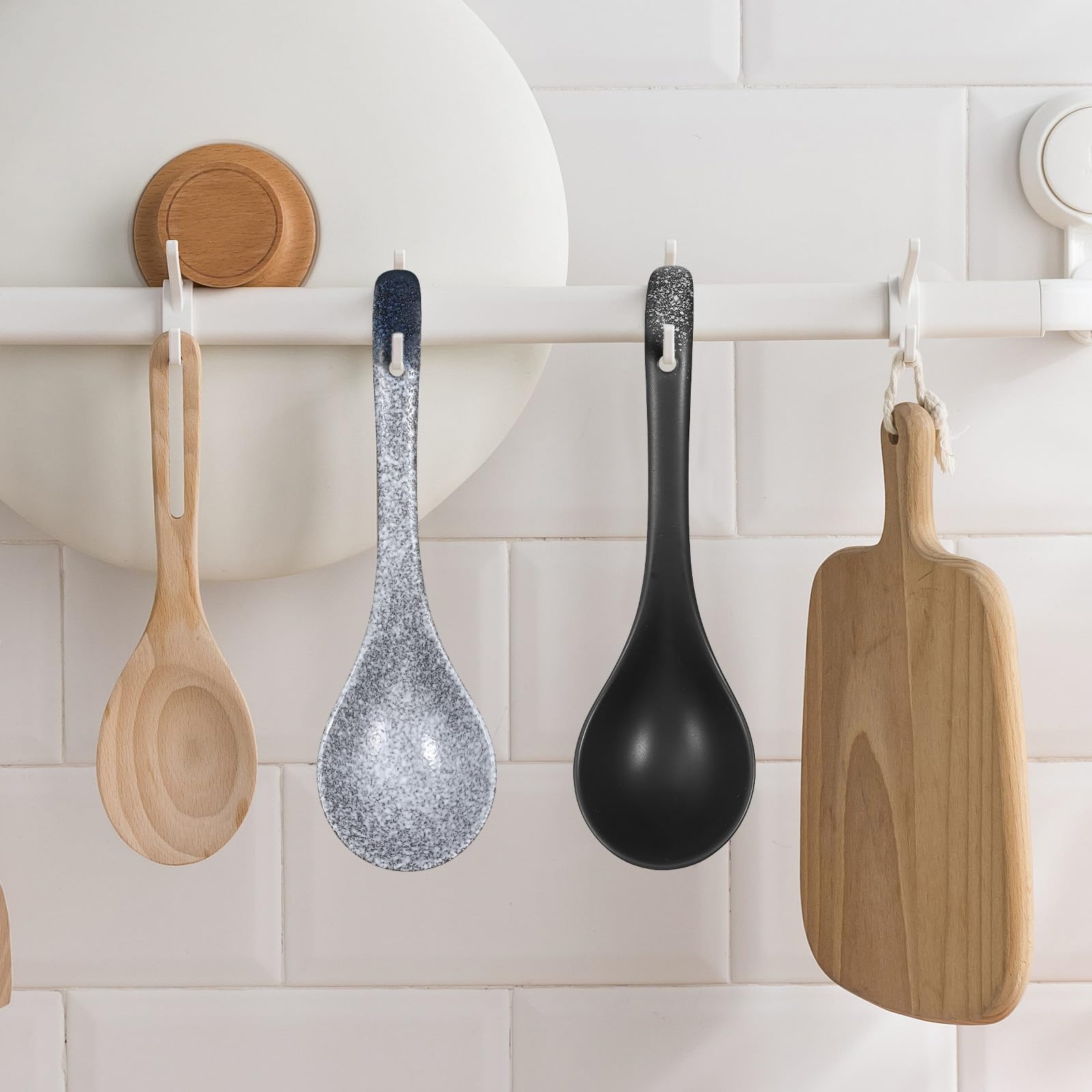 TOYANDONA 2 Cucharas Soperas de Cerámica Estilo Japonés, Mango Largo, Cómodas de Sostener, para Cocina y Restaurantes, Servir Sopa y Pasta