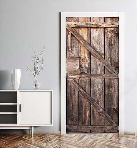 Selbstklebende 3D Türtapete - Braune Holztür Optik 90x215cm