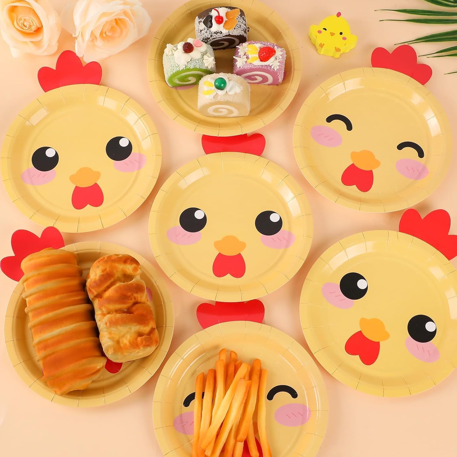50 Count Chicken Paper Plates Chicken Shaped Disposable Plate Barnyard Farm Animal Theme Tableware Little Chick Birthday Party Dinnerware for Easter Gender Reveal Baby Shower Birthday Party Decoration