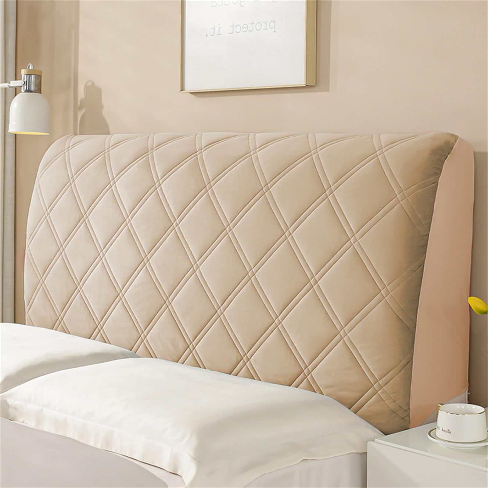 Juego de 2 fundas elásticas para cabecero de cama individual, King o doble, de tela de terciopelo, gruesa, lavable, a prueba de polvo (color caqui, 160 cm)