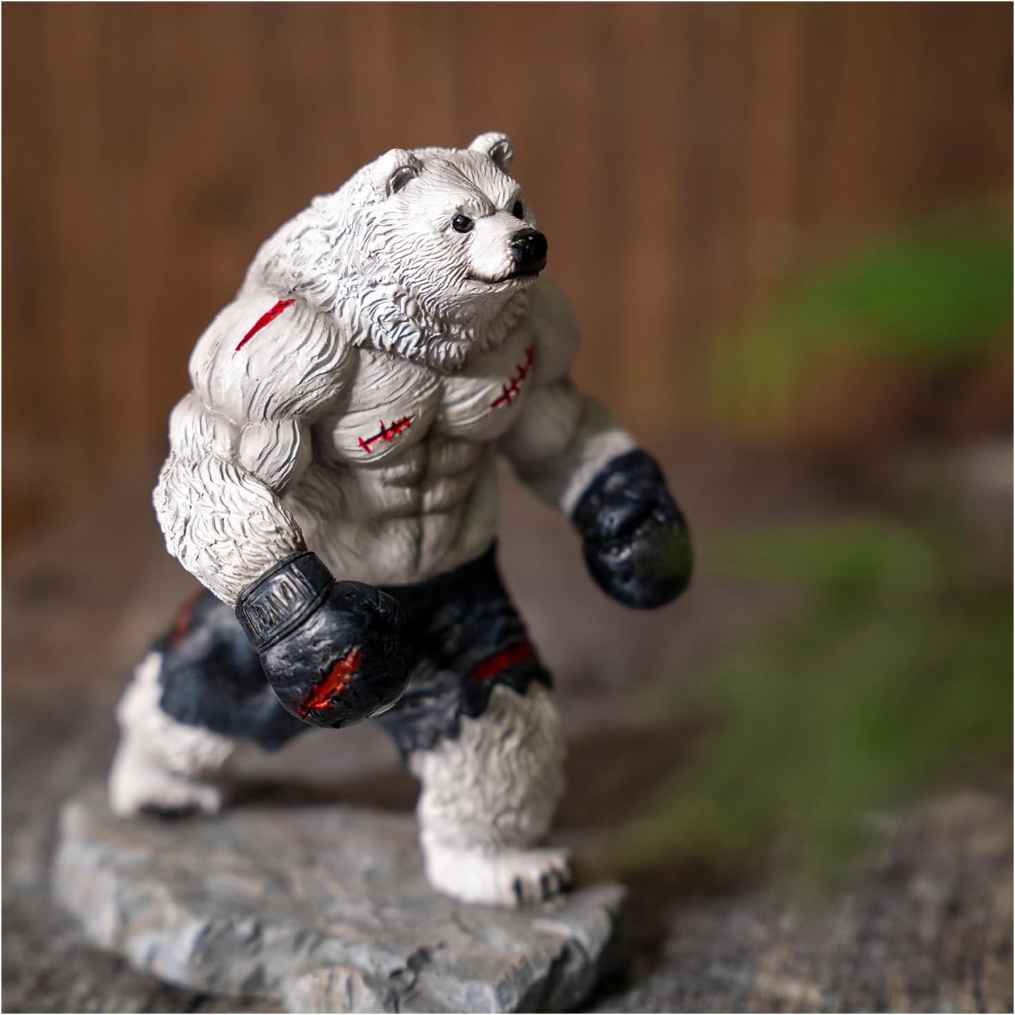 Bear Sculpture Home Decor, Eclectic Animal Boxing Statue for Office, Living Room, Bedroom on Table, Shelf, Cabinet and Window Stand (Polar Bear)