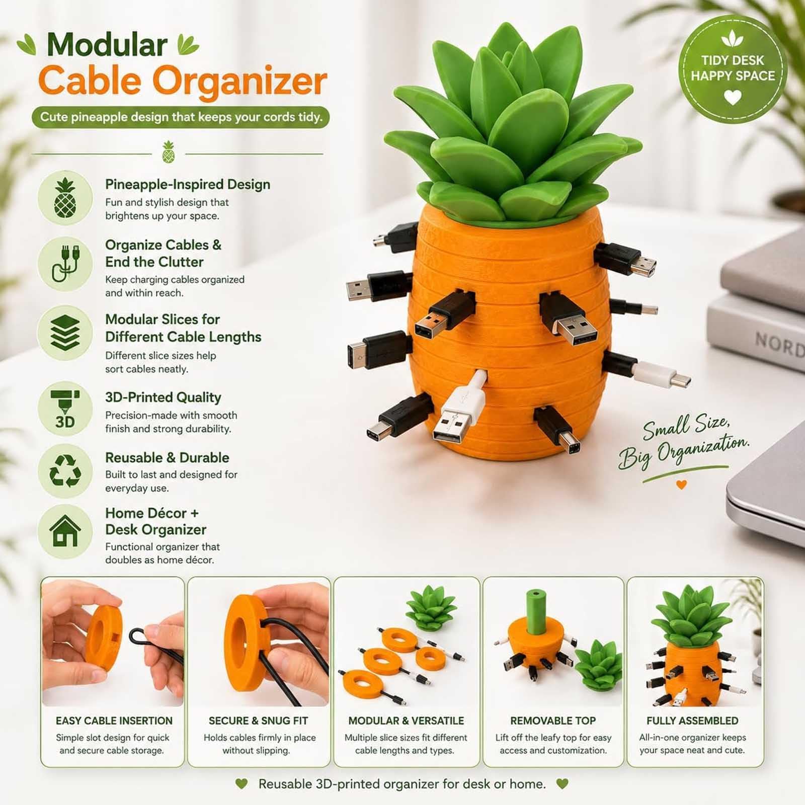 Modularer Kabel Organizer, stapelbare Aufwickelscheiben (2pc) | 3D gedruckter Kabelhalter für den Schreibtisch mit abnehmbaren Aufwickelscheiben (Größen S, M, L, XL) für Ladekabel Ohrhörer