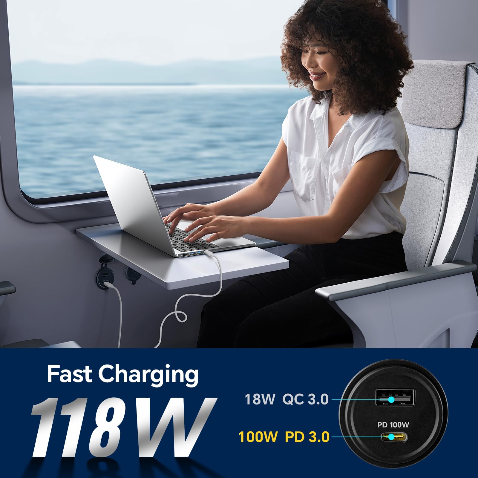 Złącze USB 12V dla campera z aluminium, ładowarka samochodowa, złącze USB C 100W PD3.0 USB-C i QC3.0 USB-A 18W wtyczka do laptopów, do autokarwan, przyczep kempingowych, łodzi, ciężarówek (2