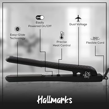 Evalectric Ultra Turbo 1.25 Inch Ceramic Flat Iron - Dual Voltage - Black | Ceramic Floating Plates - Negative Ion Technology - Heats upto 460 F - Travel Friendly Hair Straightener