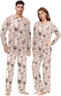 Par matchande pyjamas tecknad fransk hund hundar pyjamas för män kvinnor tvådelat set pyjamas