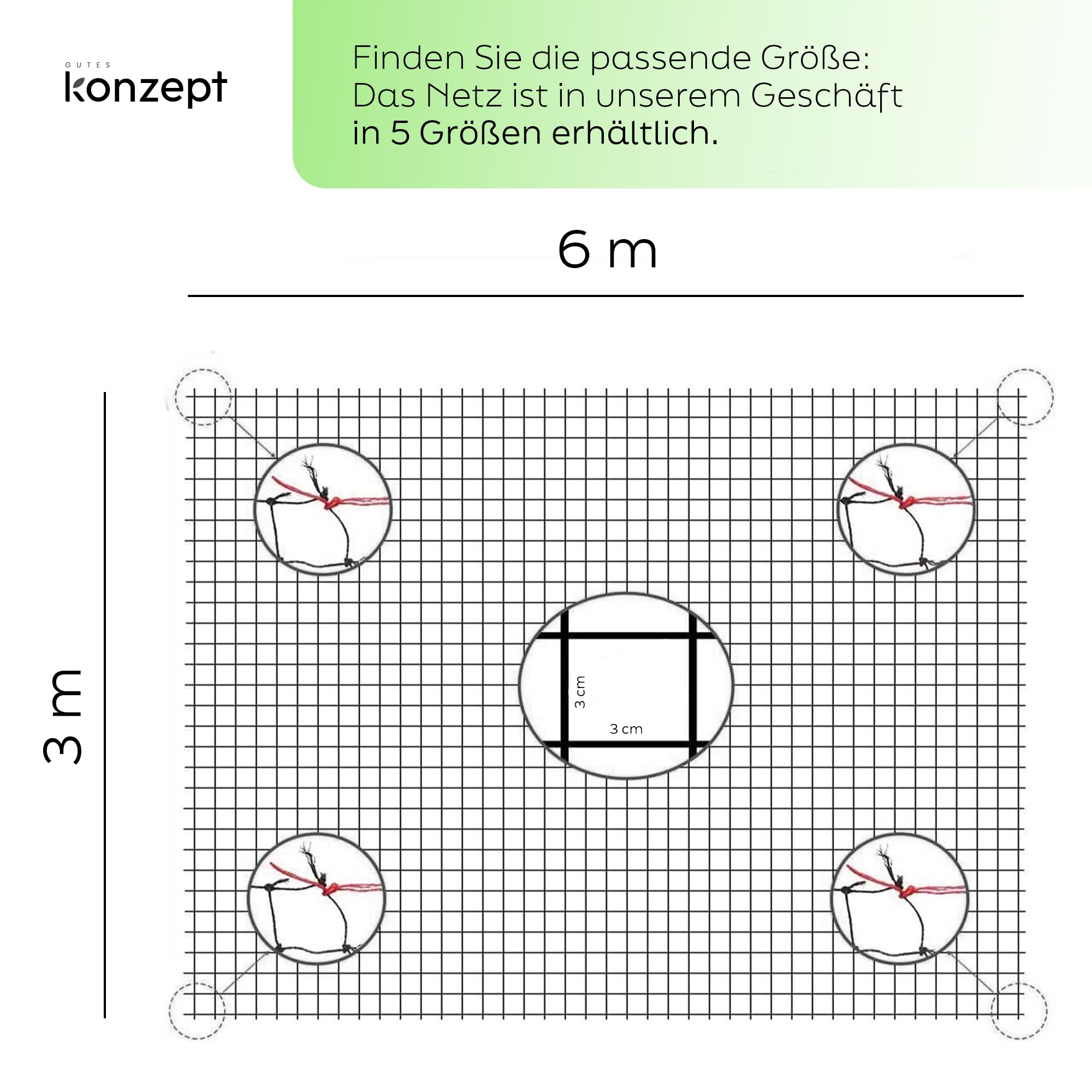 KONZEPT Red para gatos para balcón, 6 x 3 m, sin agujeros, con alambre reforzado, resistente a mordeduras y arañazos, resistente a la intemperie, 3 x 3 cm de ancho de malla, color negro
