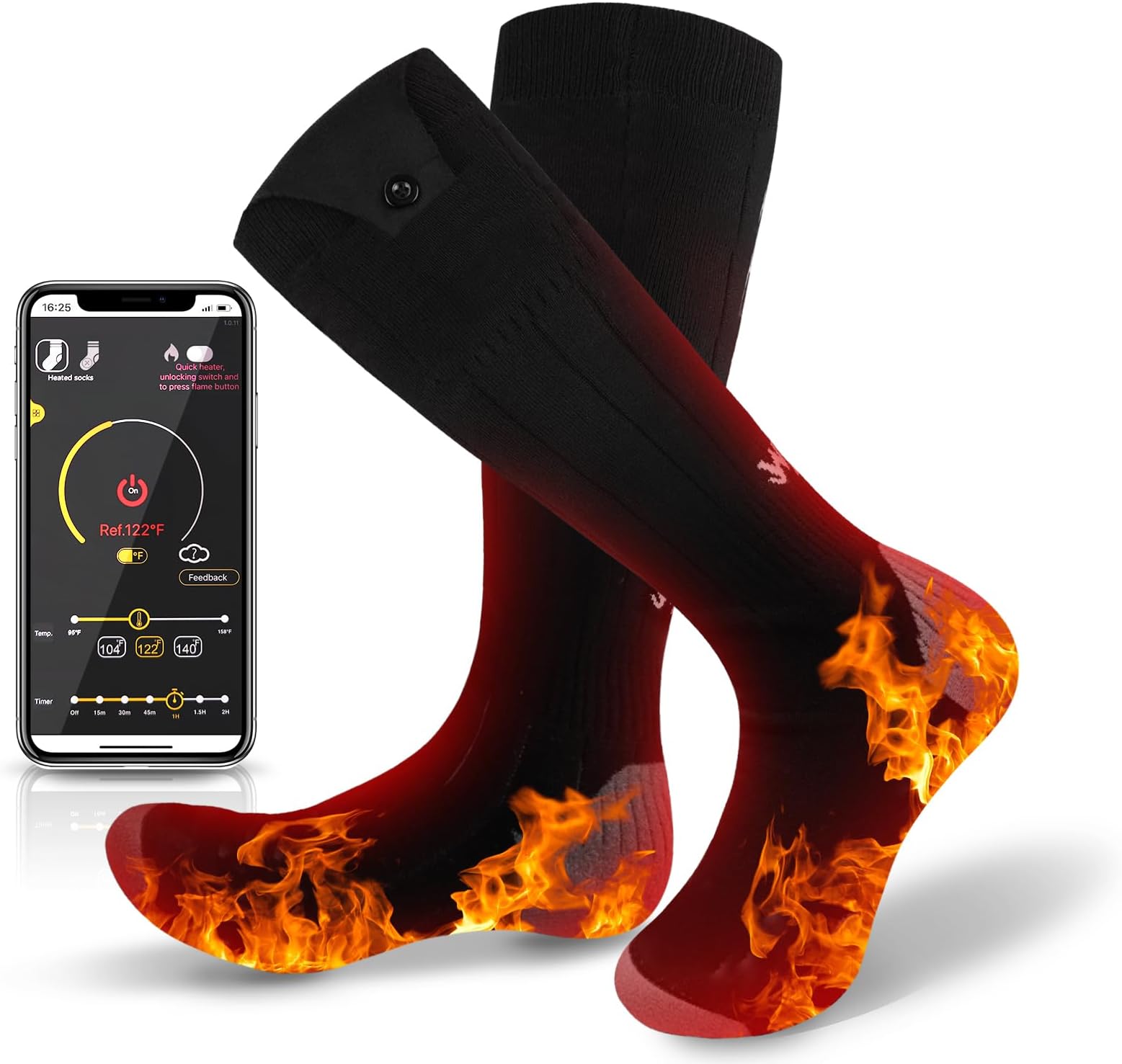 Heated Socks, 2024 Rechargeable Heated Socks, 5000 mAh Extra Large Battery, Long Life Up To 65 °C Large Heating Area, Suitable For Outdoor Skiing, Winter Camping, Hiking (No Logo 36-48)
