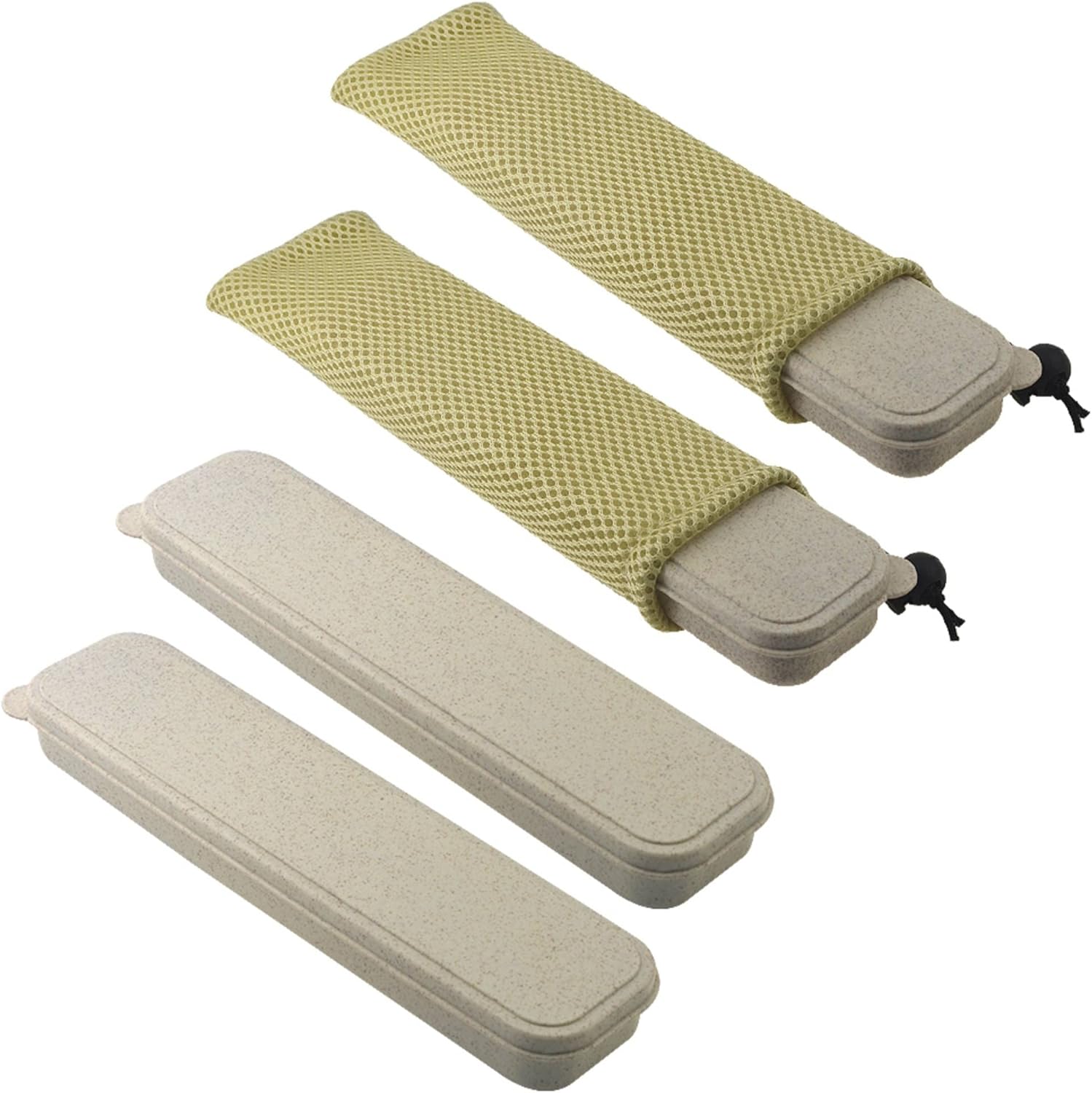 Portable Flatware Storage Case With Net Bag | Bamboo Fiber Cutlery Organizer For Travel & Camping