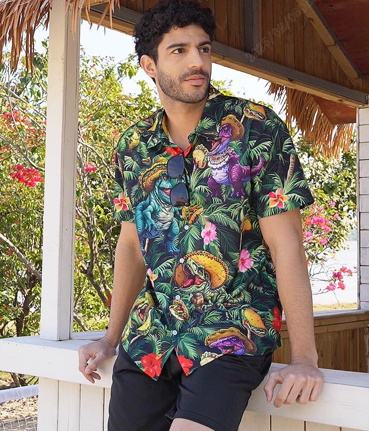 RAISEVERN Mens Hawaiian Shirt Casual Button Down Short Sleeve Tropical Beach Dress Shirt for Summer Holiday - Image 4